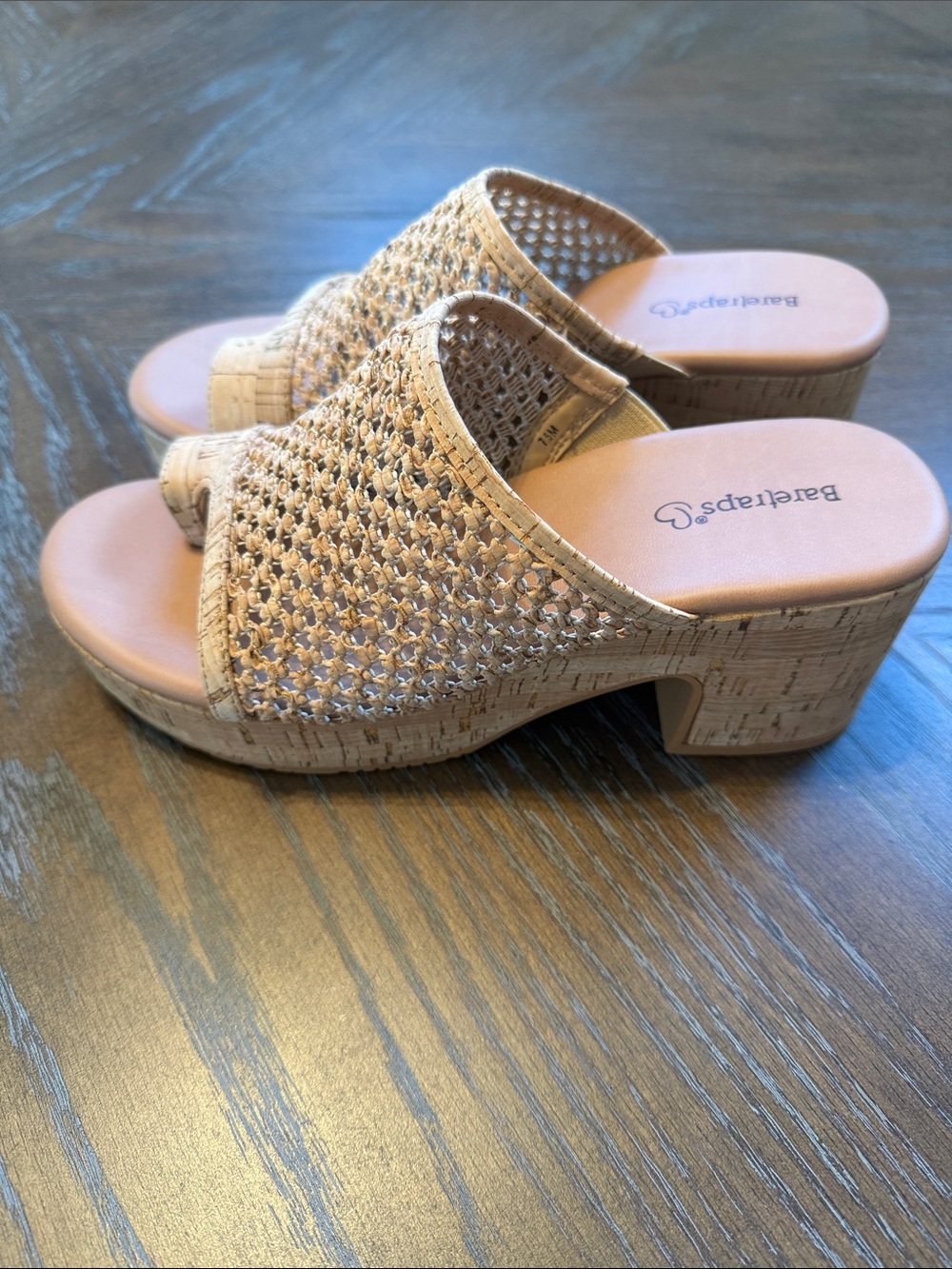 BareTraps Michaela Woven Tan Cork Block Heel Sandals